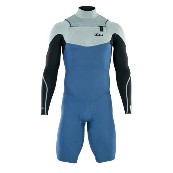 Mens wetsuit ION Element 2/2 Shorty LS Front Zip Cascade-Blue