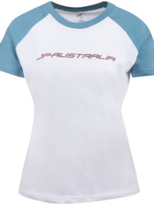 Womens T-Shirt JP-Australia Backprint White/Peacock Blue