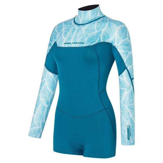 Womens wetsuit NeilPryde Spark L/S Spring Low Cut 2/2 BZ Petrol / Floral